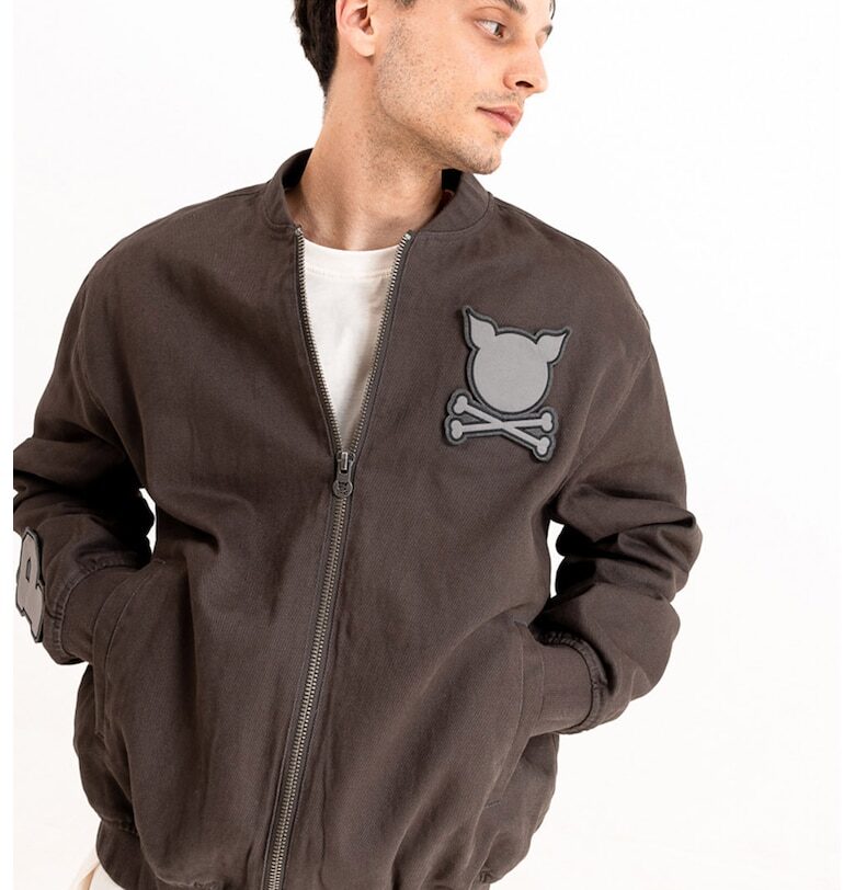 Унисекс яке бомбър с отделяща се качулка - Сиво-кафяв PORC