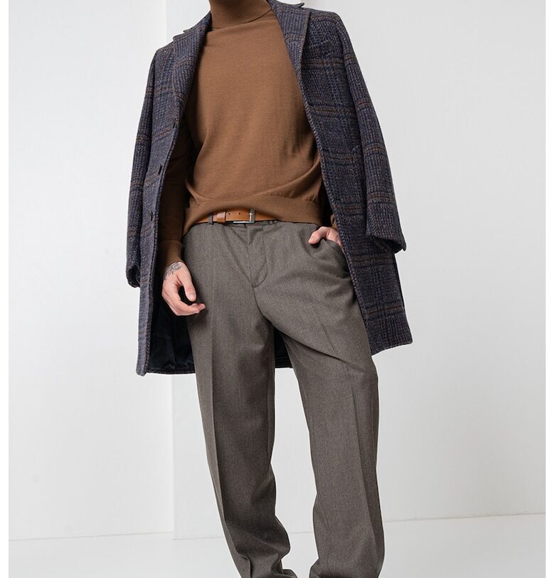 Фино плетен вълнен пуловер с поло - Канелено кафяво Pal Zileri