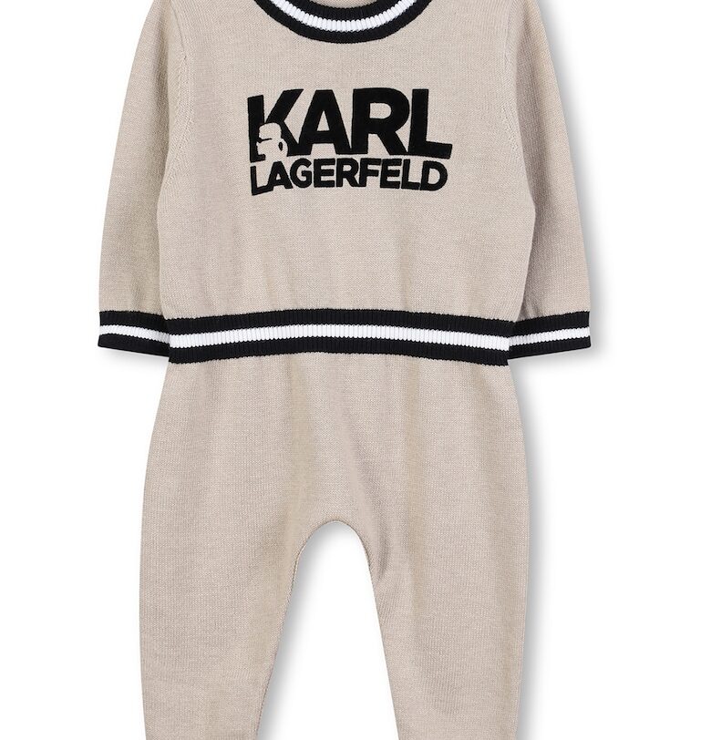 Фино плетен гащеризон с лого - Черен/Бежов KARL LAGERFELD KIDS