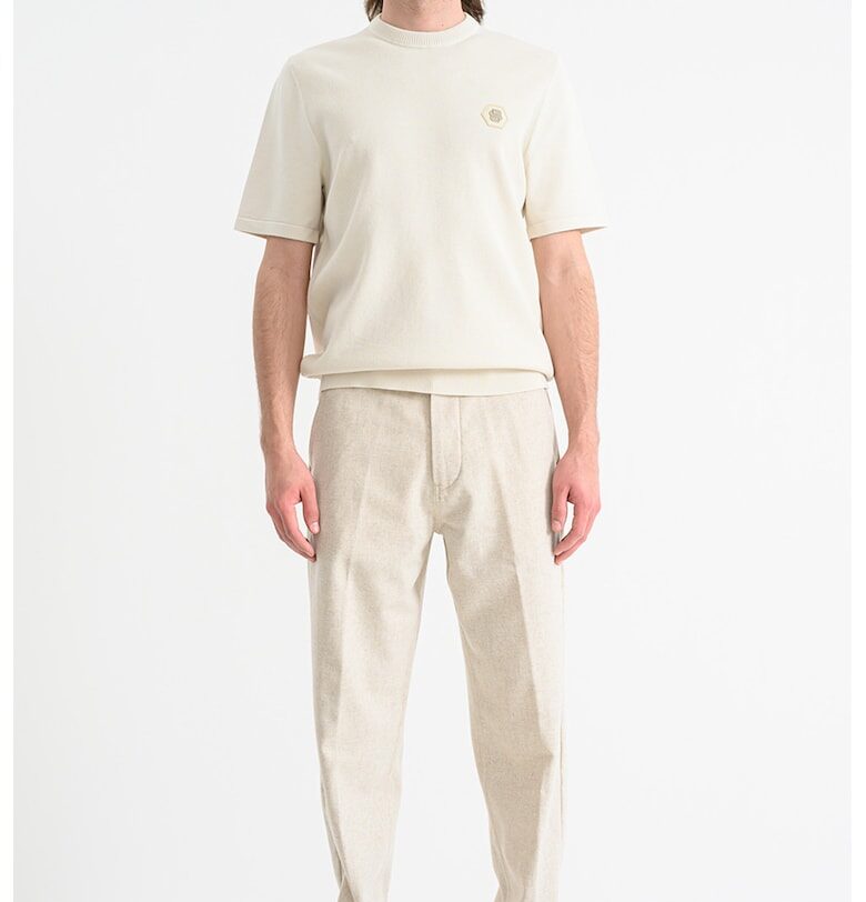 Фино плетен пуловер K_Future с къси ръкави - Мръснобял BOSS