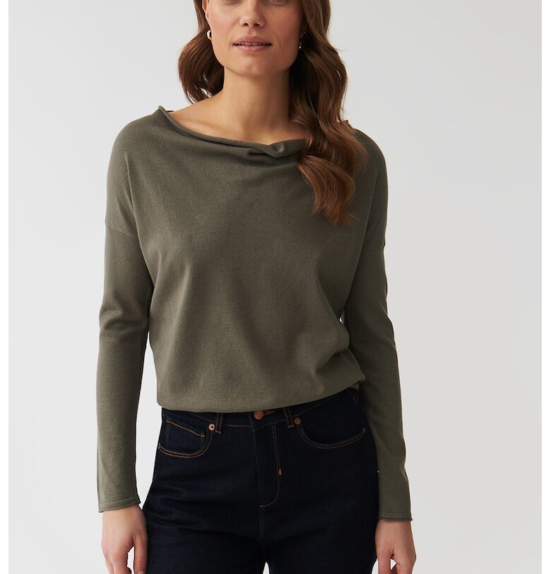 Фино плетен пуловер Livo с ръкави реглан - Папратово зелено Tatuum