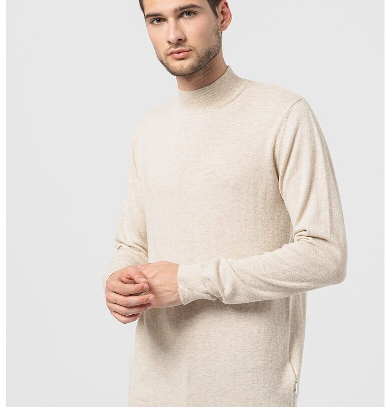 Фино плетен пуловер Seasonal с вълна - Пепеляво сиво/Бежов Wrangler