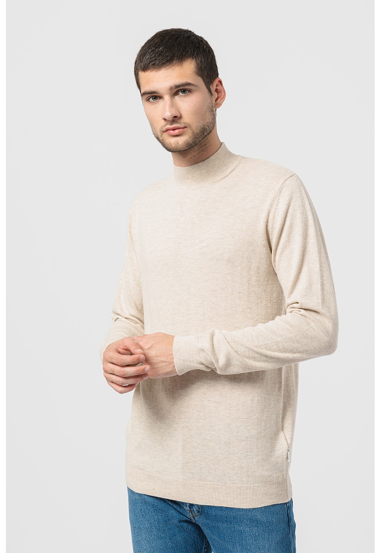 Фино плетен пуловер Seasonal с вълна - Пепеляво сиво/Бежов Wrangler