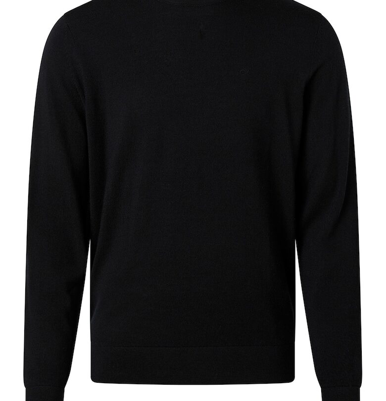 Фино плетен пуловер от мерино - Тъмно черно CALVIN KLEIN