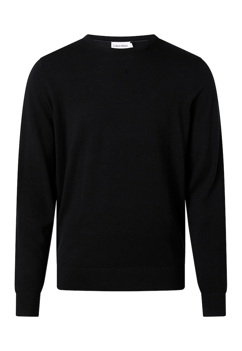 Фино плетен пуловер от мерино - Тъмно черно CALVIN KLEIN
