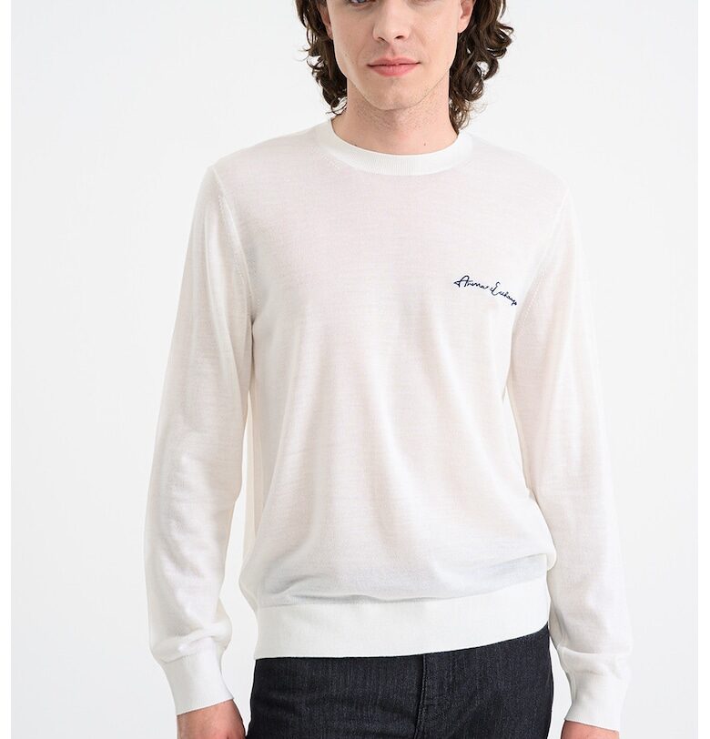 Фино плетен пуловер с вълна - Бял ARMANI EXCHANGE