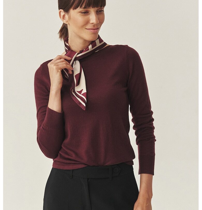 Фино плетен пуловер с вълна - Тъмновиолетов Tatuum