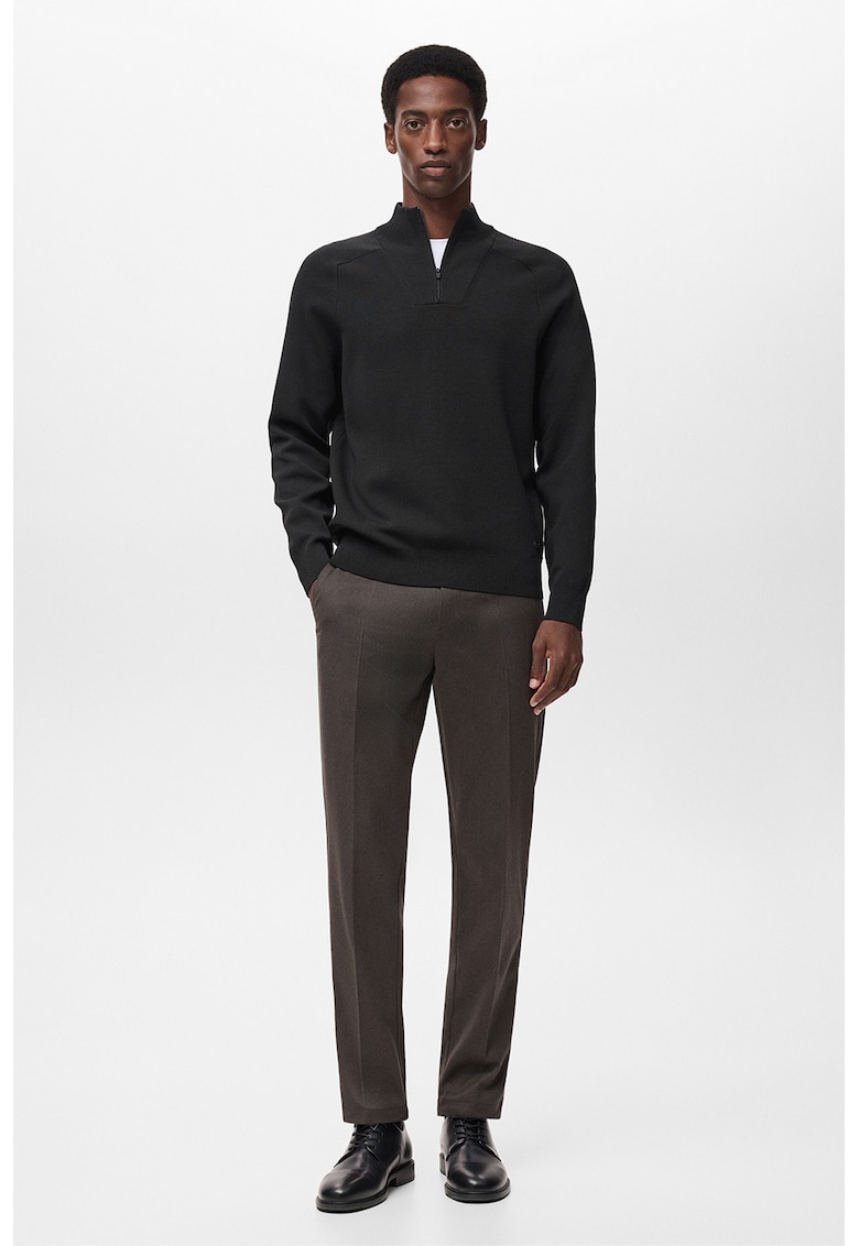 Фино плетен пуловер с къс цип - Tъмносив Mango