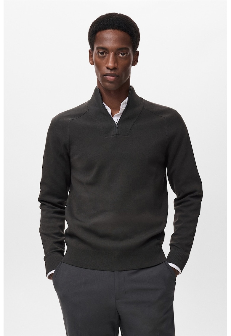 Фино плетен пуловер с къс цип - Антрацитно сиво Mango