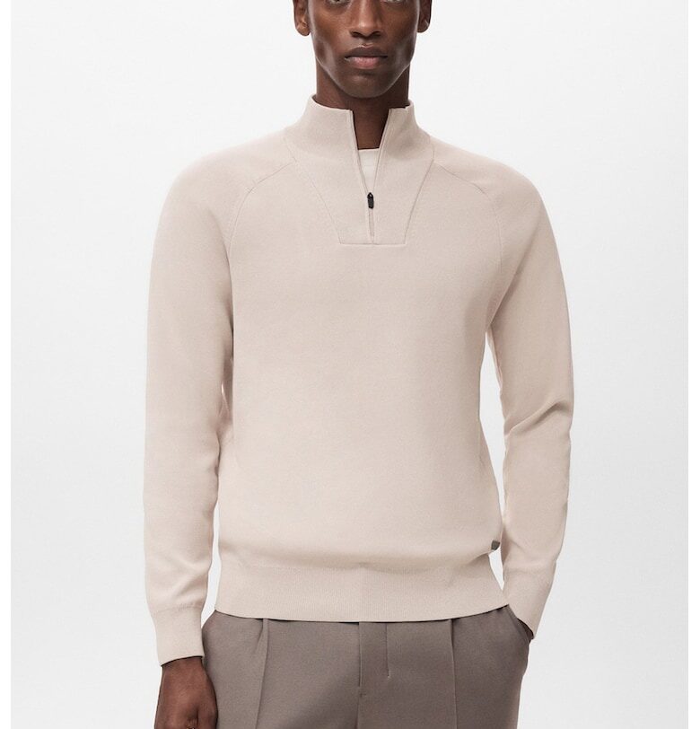 Фино плетен пуловер с къс цип - Бежов Mango