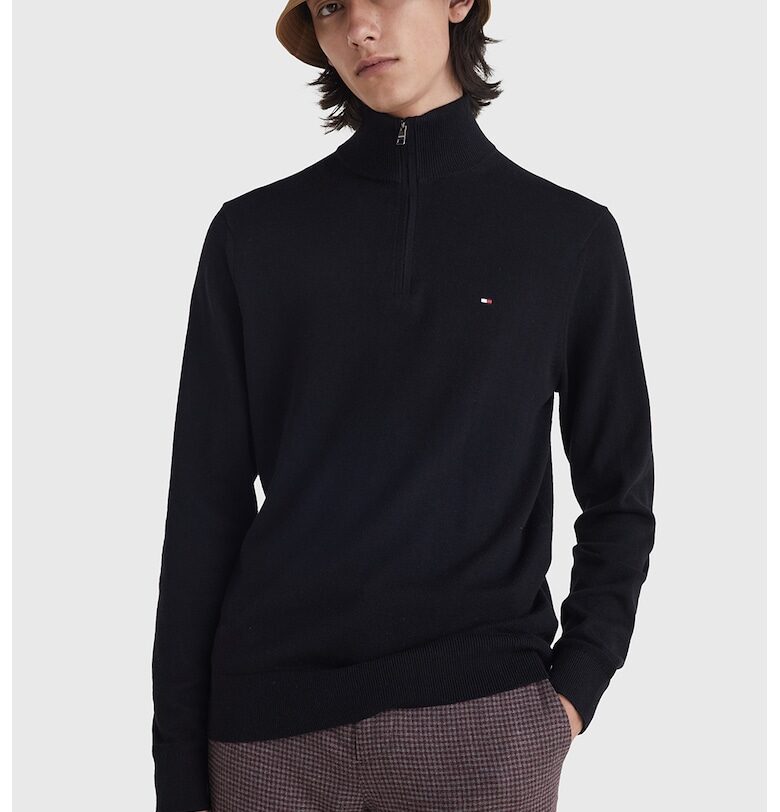 Фино плетен пуловер с къс цип - Тъмносин Tommy Hilfiger
