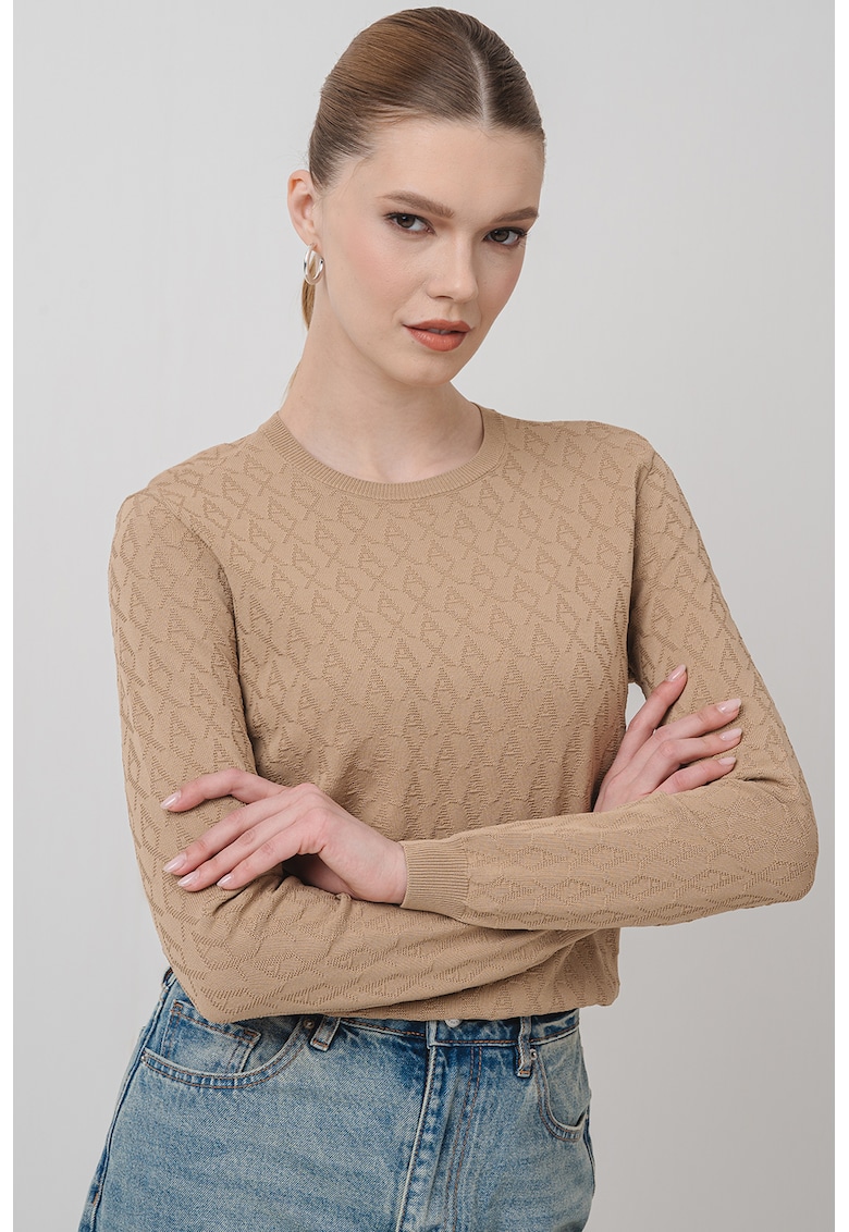 Фино плетен пуловер с овално деколте - Кафяв ARMANI EXCHANGE