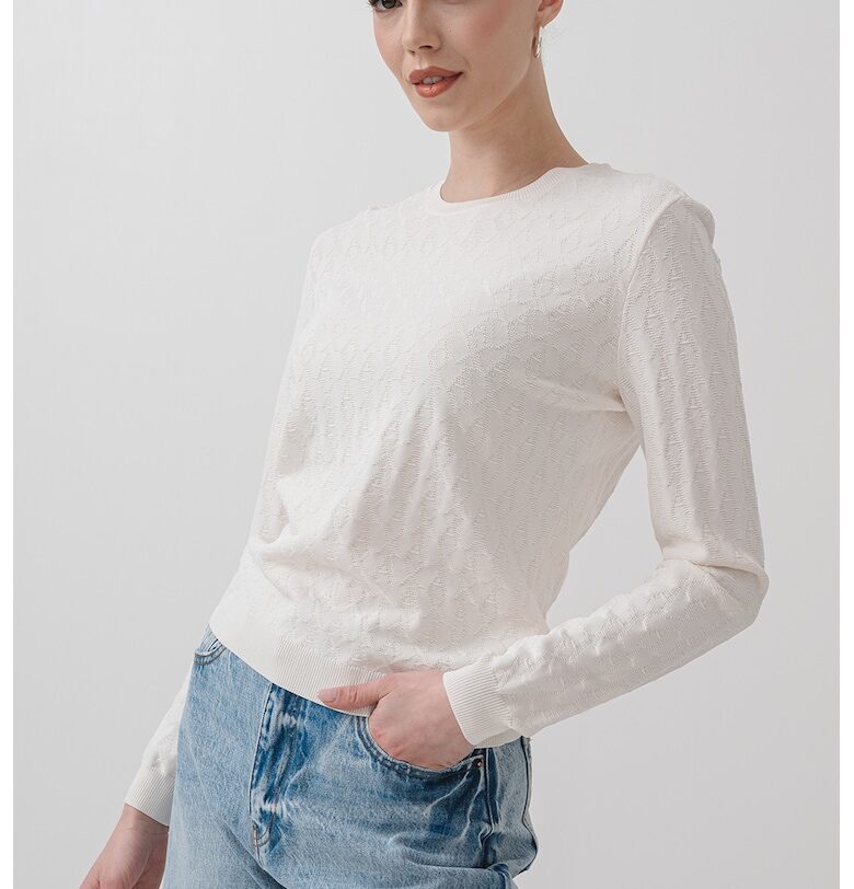 Фино плетен пуловер с овално деколте - Слонова кост ARMANI EXCHANGE