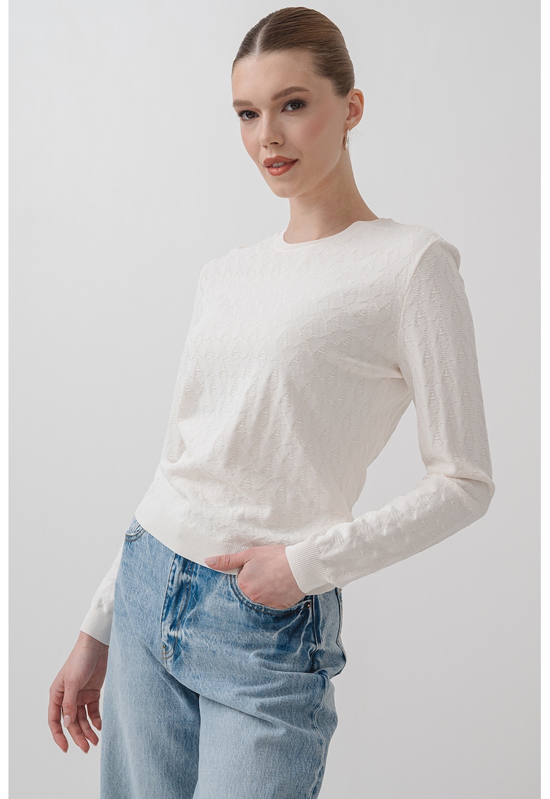 Фино плетен пуловер с овално деколте - Слонова кост ARMANI EXCHANGE