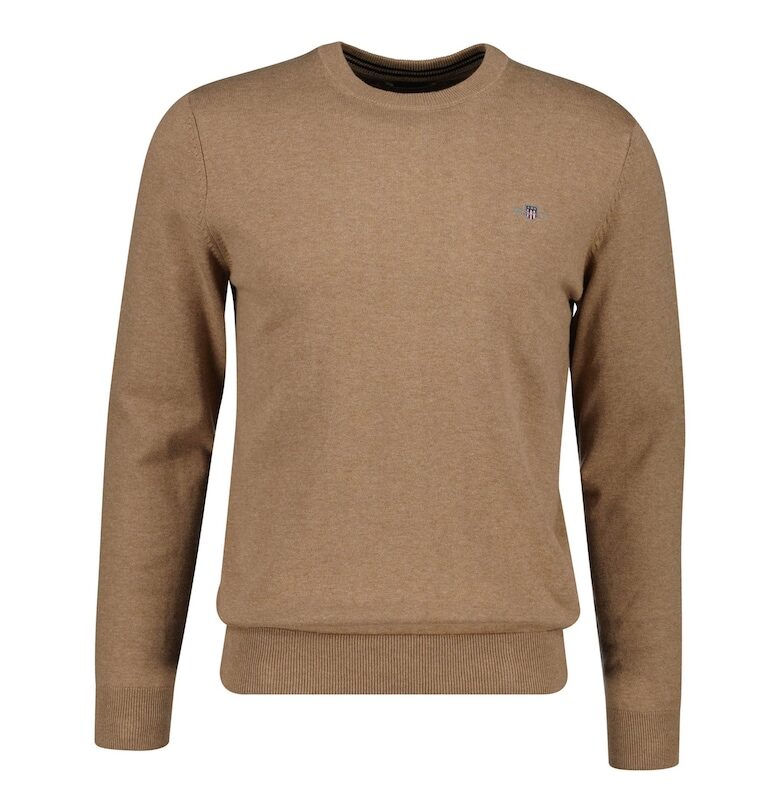 Фино плетен пуловер с овално деколте - Тъмнобежово Gant