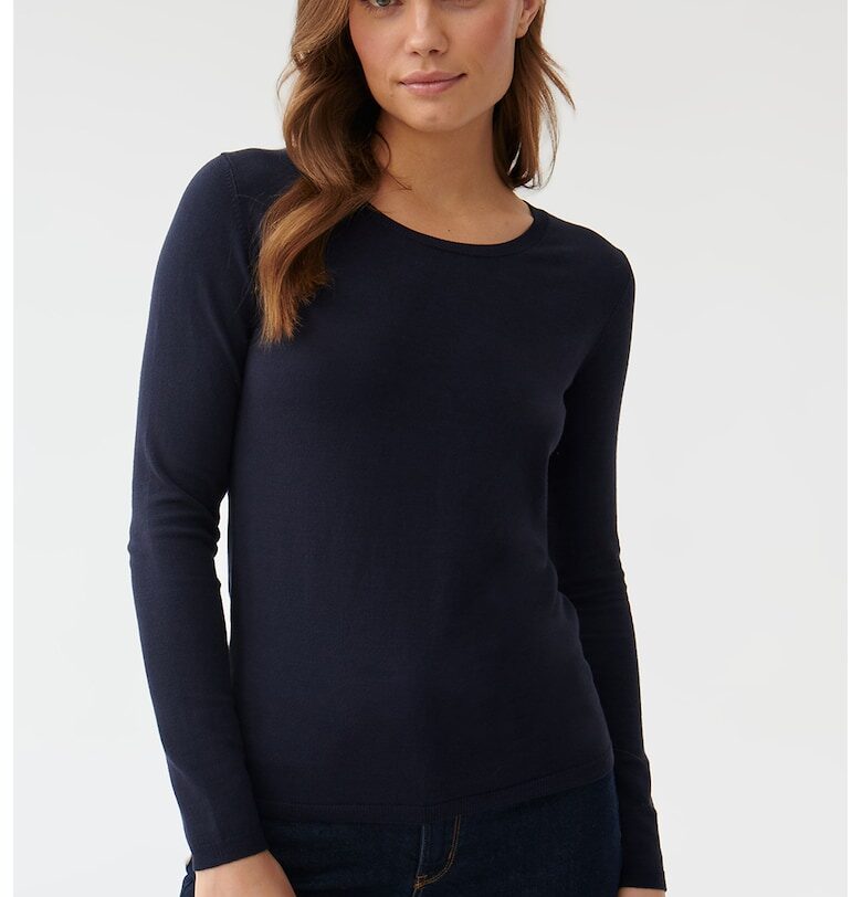 Фино плетен пуловер с овално деколте - Ултрамарин синьо Tatuum