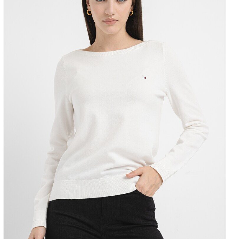 Фино плетен пуловер с органичен памук - Бял Tommy Hilfiger