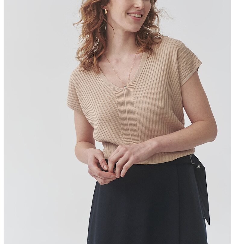 Фино плетена блуза с шпиц - Бежов Tatuum