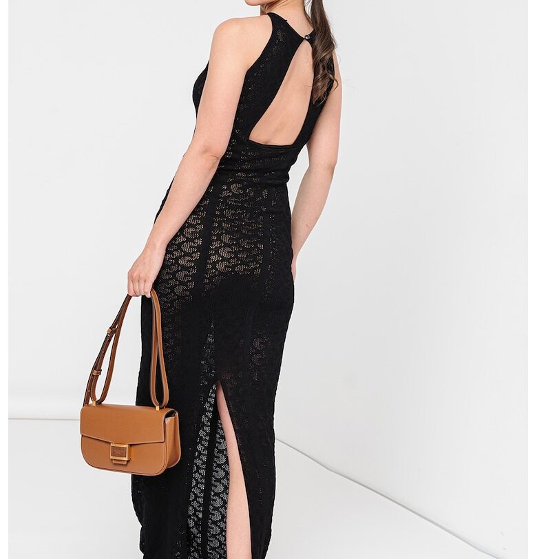 Фино плетена дълга рокля с цепка на гърба - Черен GUESS