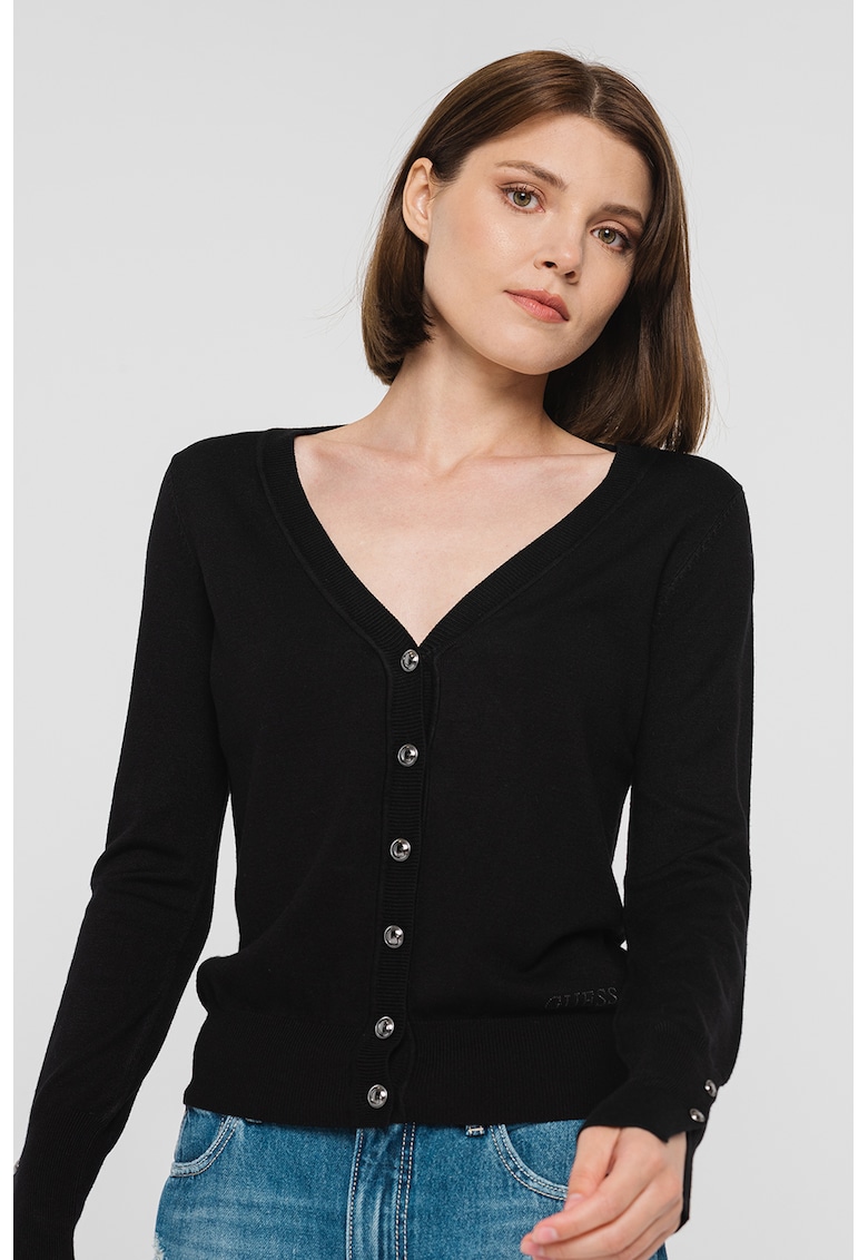 Фино плетена жилетка с шпиц - Черен GUESS