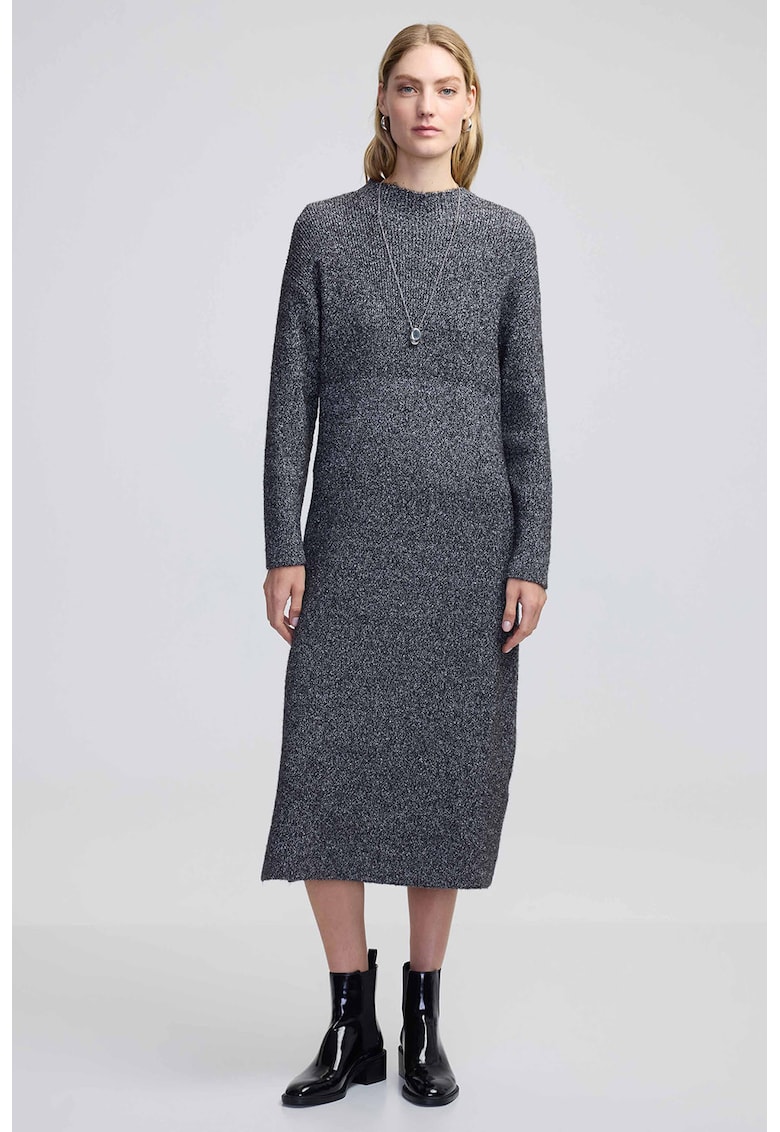 Фино плетена миди рокля - Меланж тъмно сиво Ipekyol