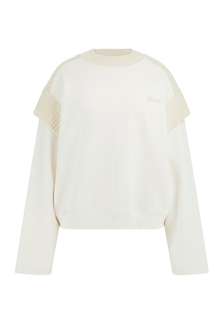 Фитнес суитшърт с плетени панели - Мръснобял GUESS