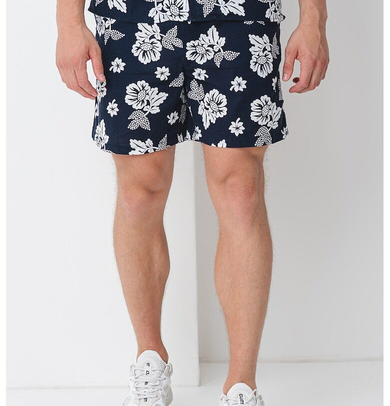 Флорален памучен къс панталон с връзки - Мръснобял/Тъмносин Tommy Jeans