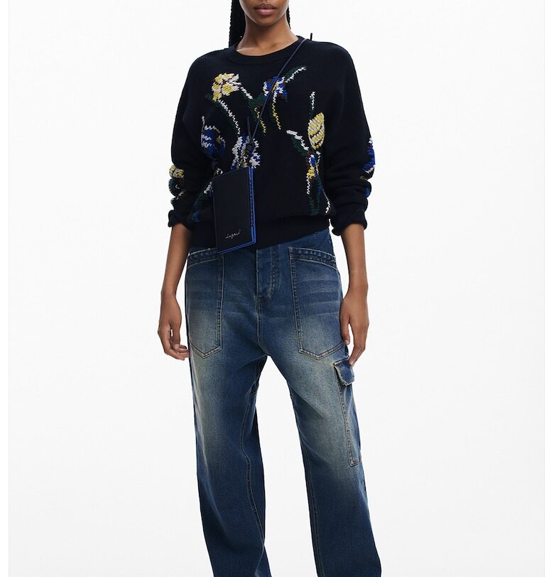 Флорален пуловер - Зелен/Черен/Син DESIGUAL