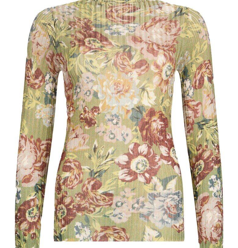 Флорален пуловер с поло - Бледозелен Liu Jo