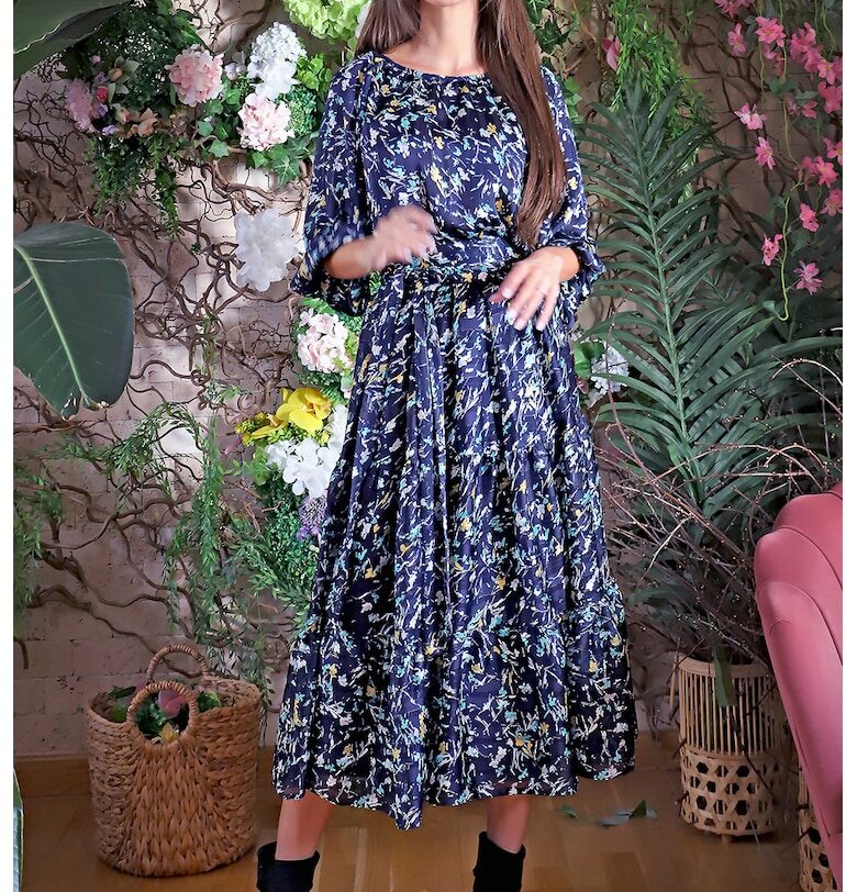 Флорална Cagliari с коприна - Бял/Тъмносин MIAU by Clara Rotescu