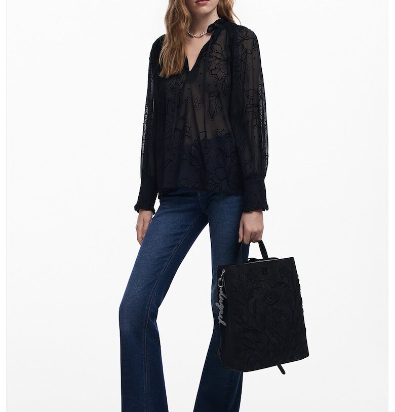 Флорална блуза от шифон - Черен DESIGUAL