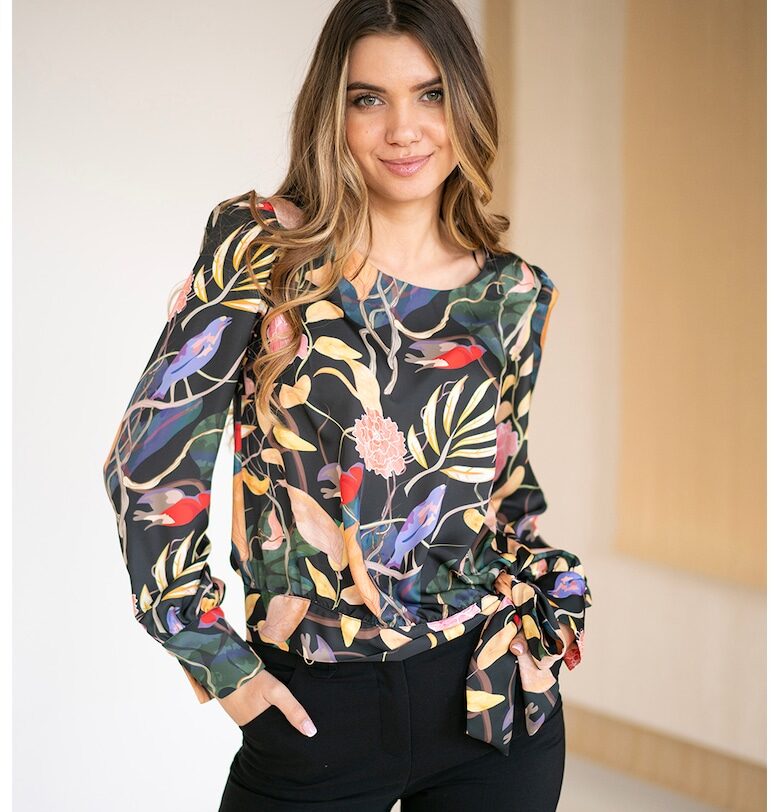 Флорална блуза с овално деколте - Зелен/Жълт/Син Hermosa