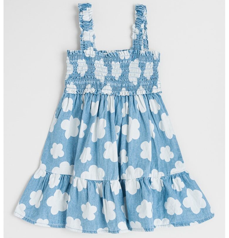 Флорална дънкова рокля - Пастелносин/Бял IDO