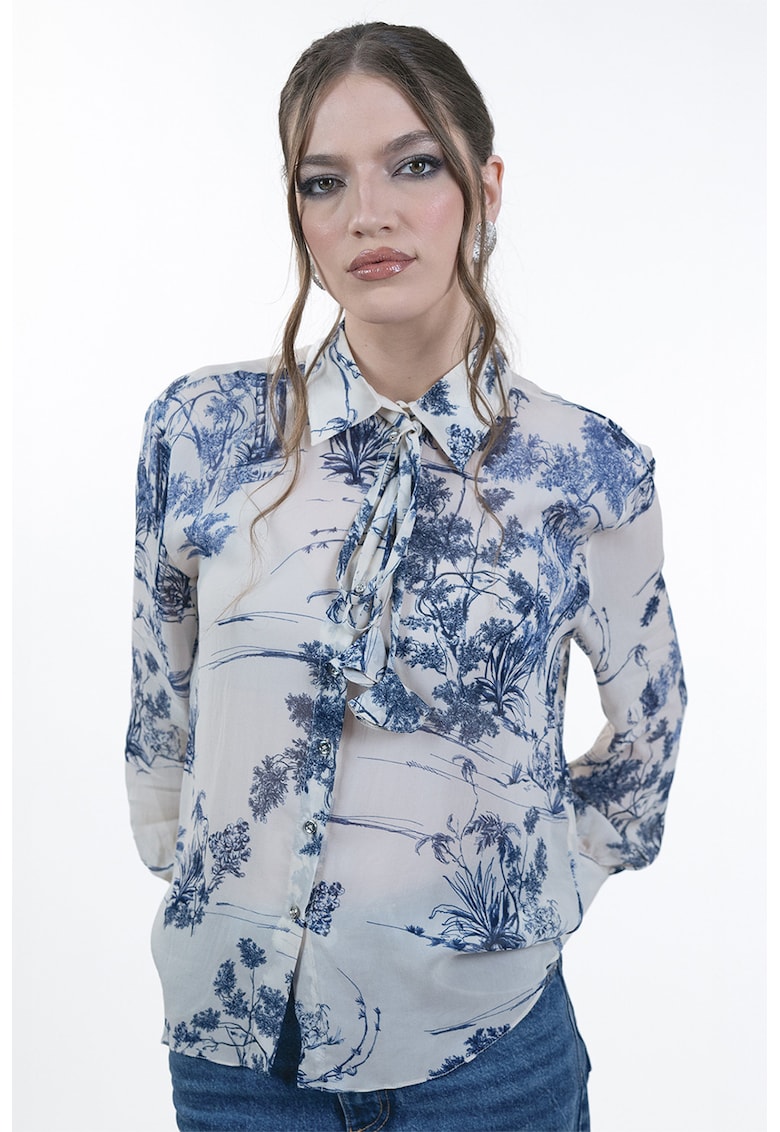 Флорална ефирна риза - Мръснобял/Тъмносин Maellie