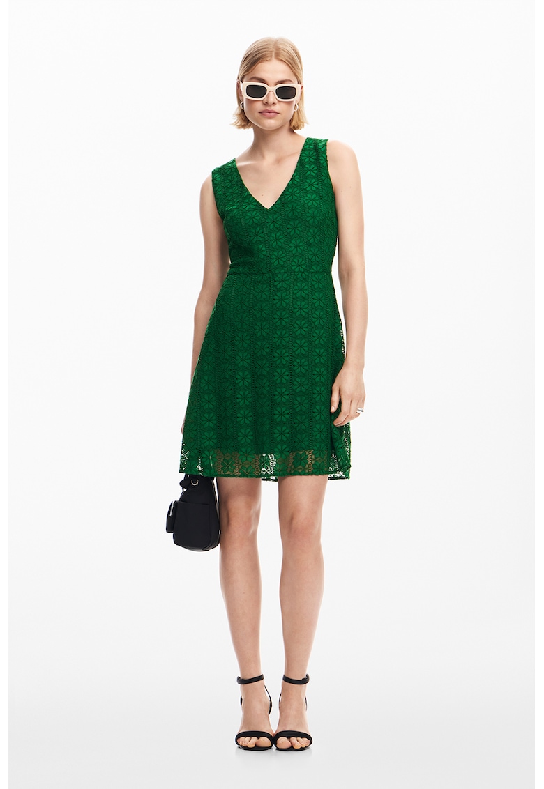 Флорална къса рокля с флорална дантела - Зелен DESIGUAL