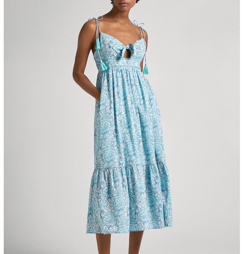 Флорална миди рокля - Бял/Тюркоаз Pepe Jeans London