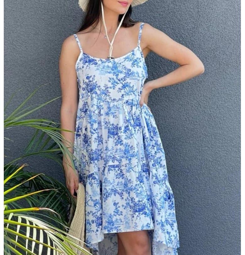 Флорална памучна рокля - Бял/Син Madlen