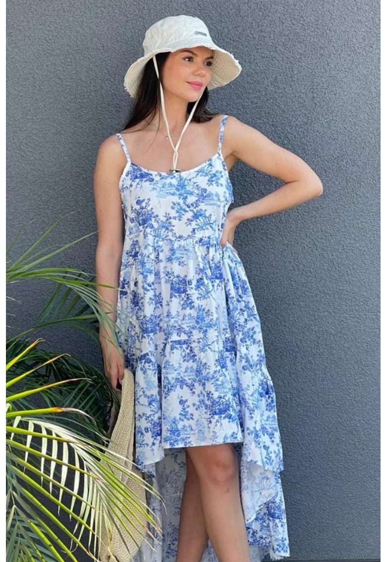 Флорална памучна рокля - Бял/Син Madlen