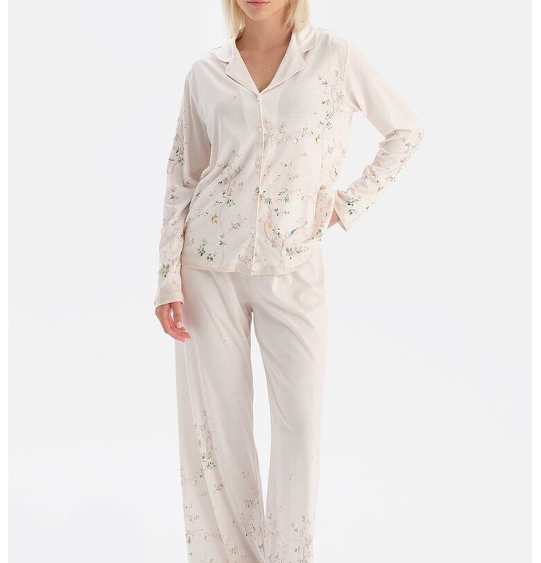 Флорална пижама с модал - Бледозелен/Мръснобял DAGI