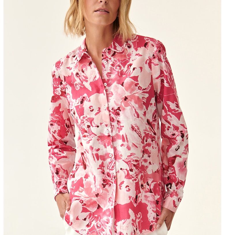 Флорална риза Goniko - Бял/Яркорозово Tatuum