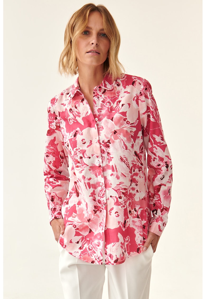 Флорална риза Goniko - Бял/Яркорозово Tatuum