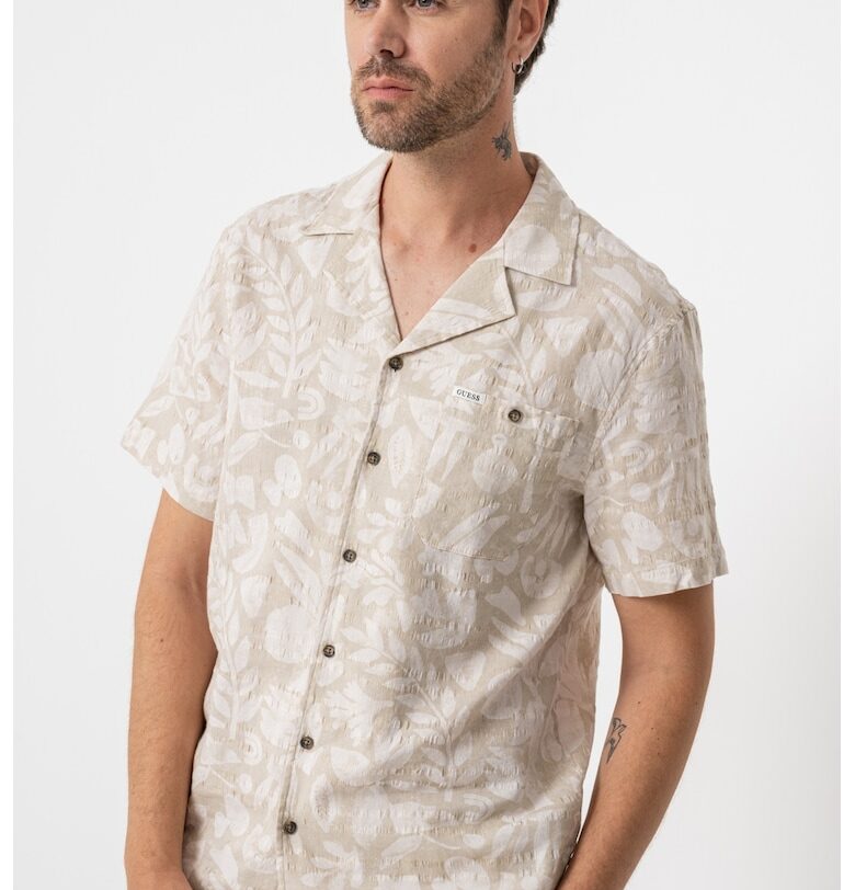 Флорална риза с лен - Слонова кост/Бежов GUESS