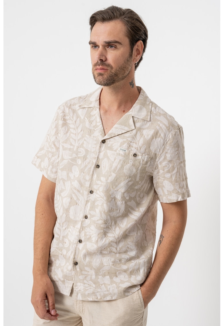 Флорална риза с лен - Слонова кост/Бежов GUESS
