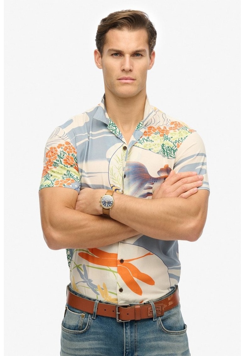 Флорална риза с остра яка - Прашно синьо/Светло бежово Superdry Co