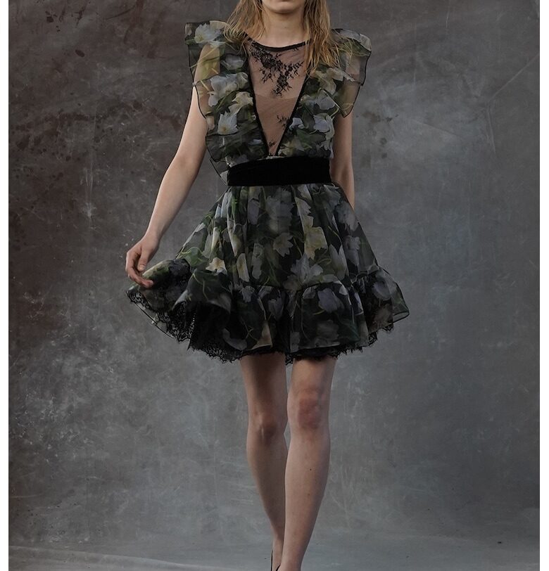 Флорална рокля Juanita с дантела - Зелен/Черен/Прашно синьо MIAU by Clara Rotescu