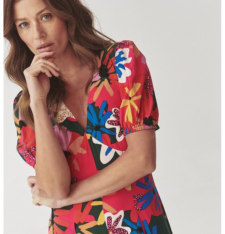 Флорална рокля Lanamia с шпиц - Червен/Черен/Жълт Tatuum