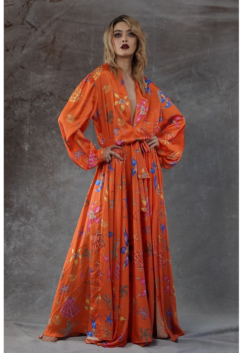 Флорална рокля Molinos с коприна - Оранжев MIAU by Clara Rotescu