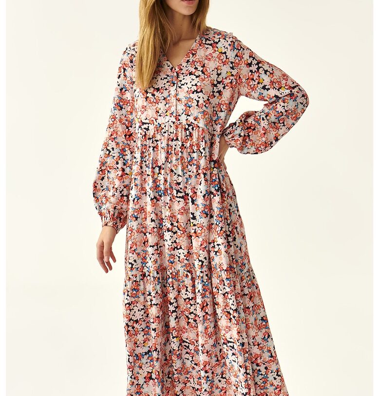 Флорална рокля Sforia с дизайн на пластове - Оранжев/Розово Tatuum