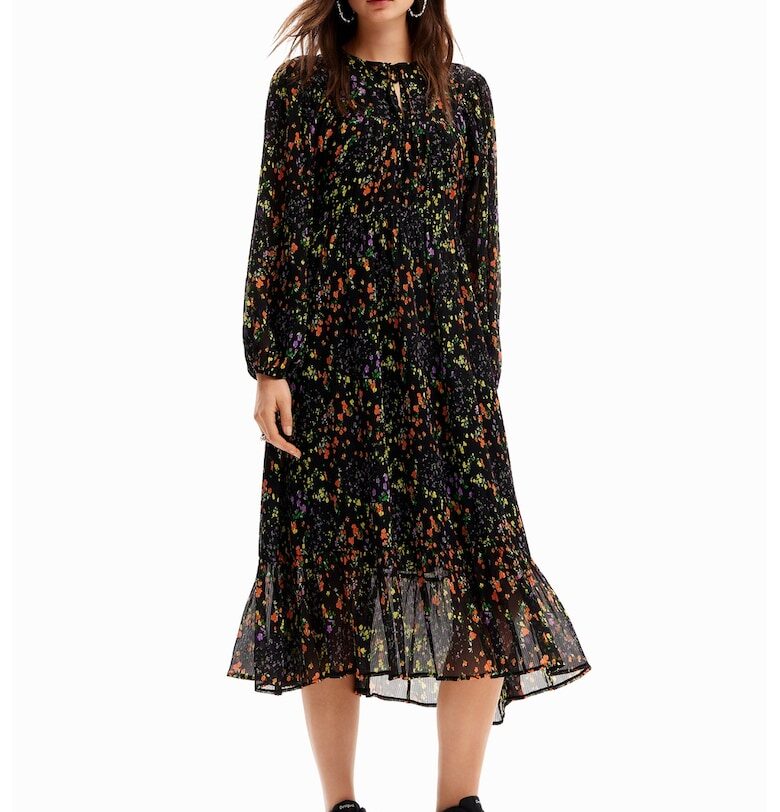 Флорална рокля - Черен/Мандарина/Индигово синьо DESIGUAL