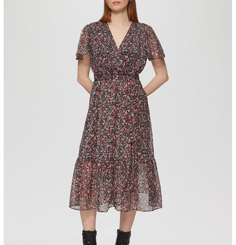 Флорална рокля - Черен/Червен/Ментово зелено QS